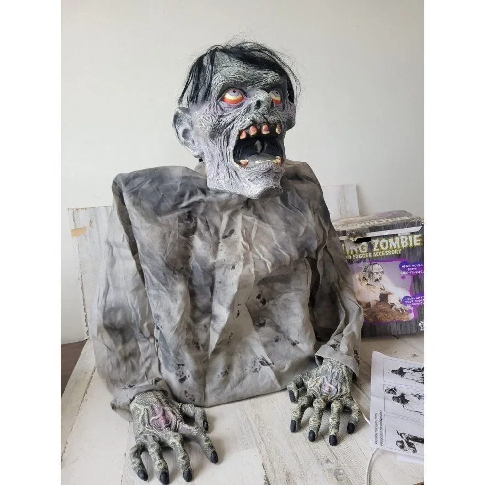 Seasonal belching zombie fogger animated Halloween prop‎ groundbreaker decor